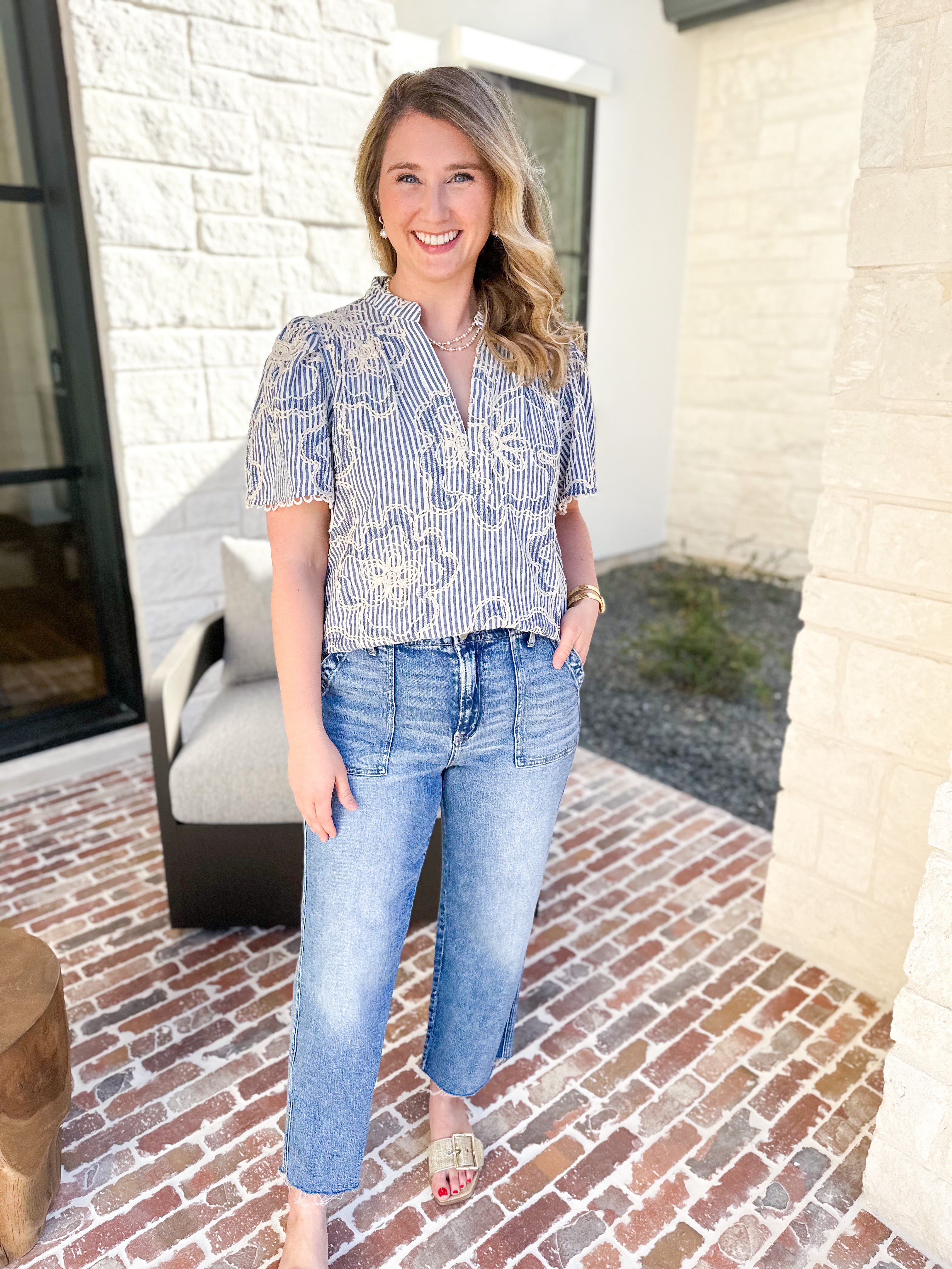 THML - Blue Skies Embroidered Blouse-510 Mini-THML-July & June Women's Fashion Boutique Located in San Antonio, Texas