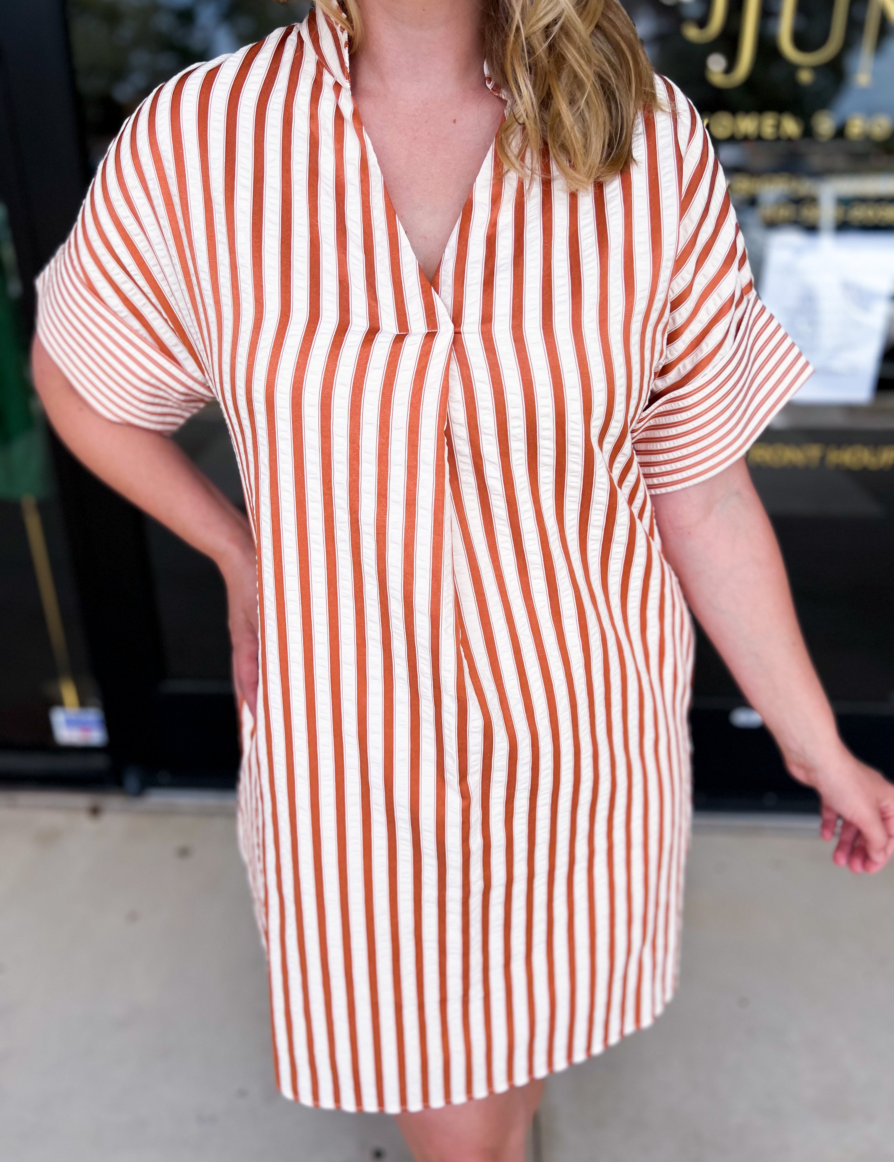THML - Rust Stripe Mini Dress-510 Mini-THML-July & June Women's Fashion Boutique Located in San Antonio, Texas
