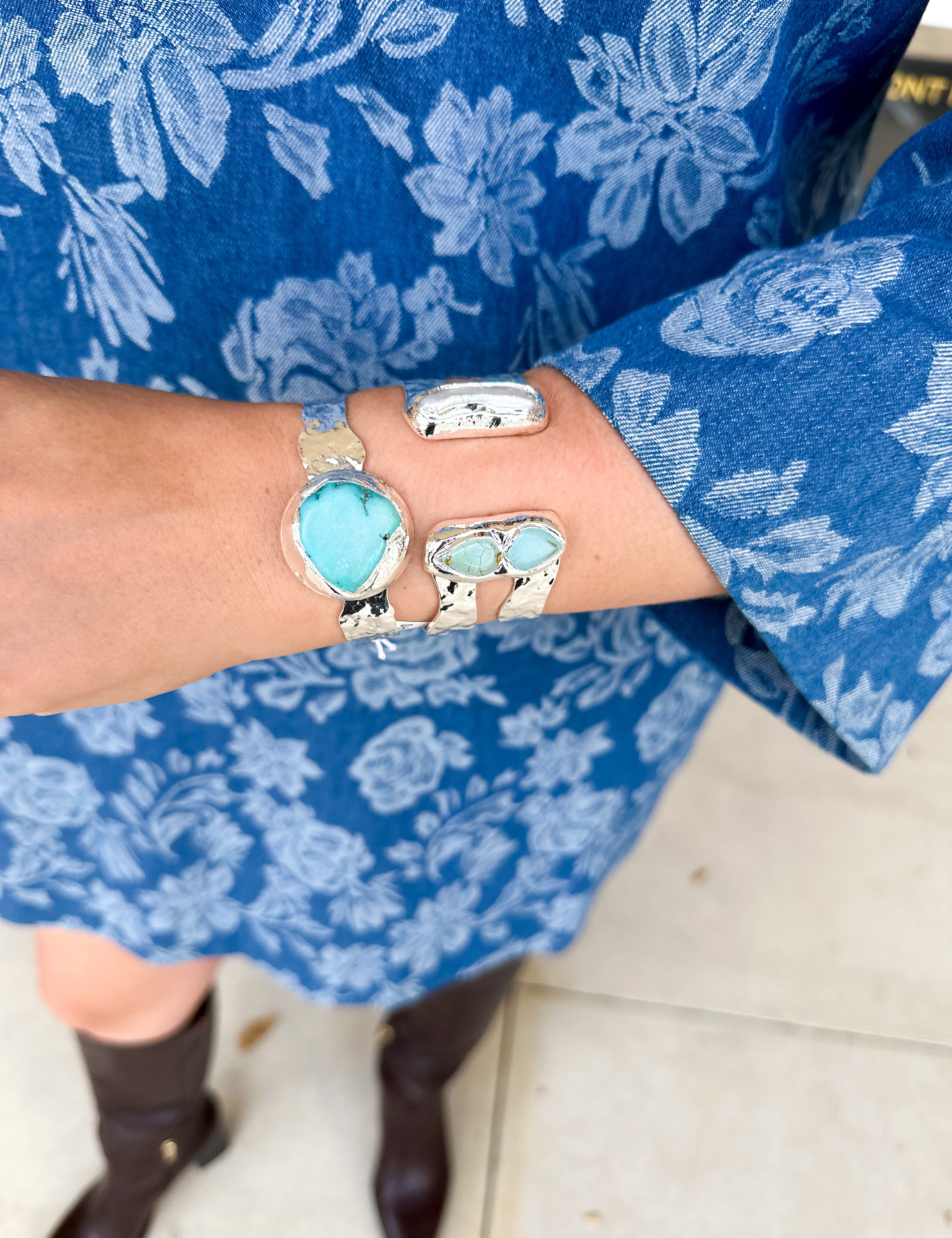 Easton Elle - Single Turquoise Silver Cuff Bracelet-110 Jewelry & Hair-Easton Elle-July & June Women's Fashion Boutique Located in San Antonio, Texas