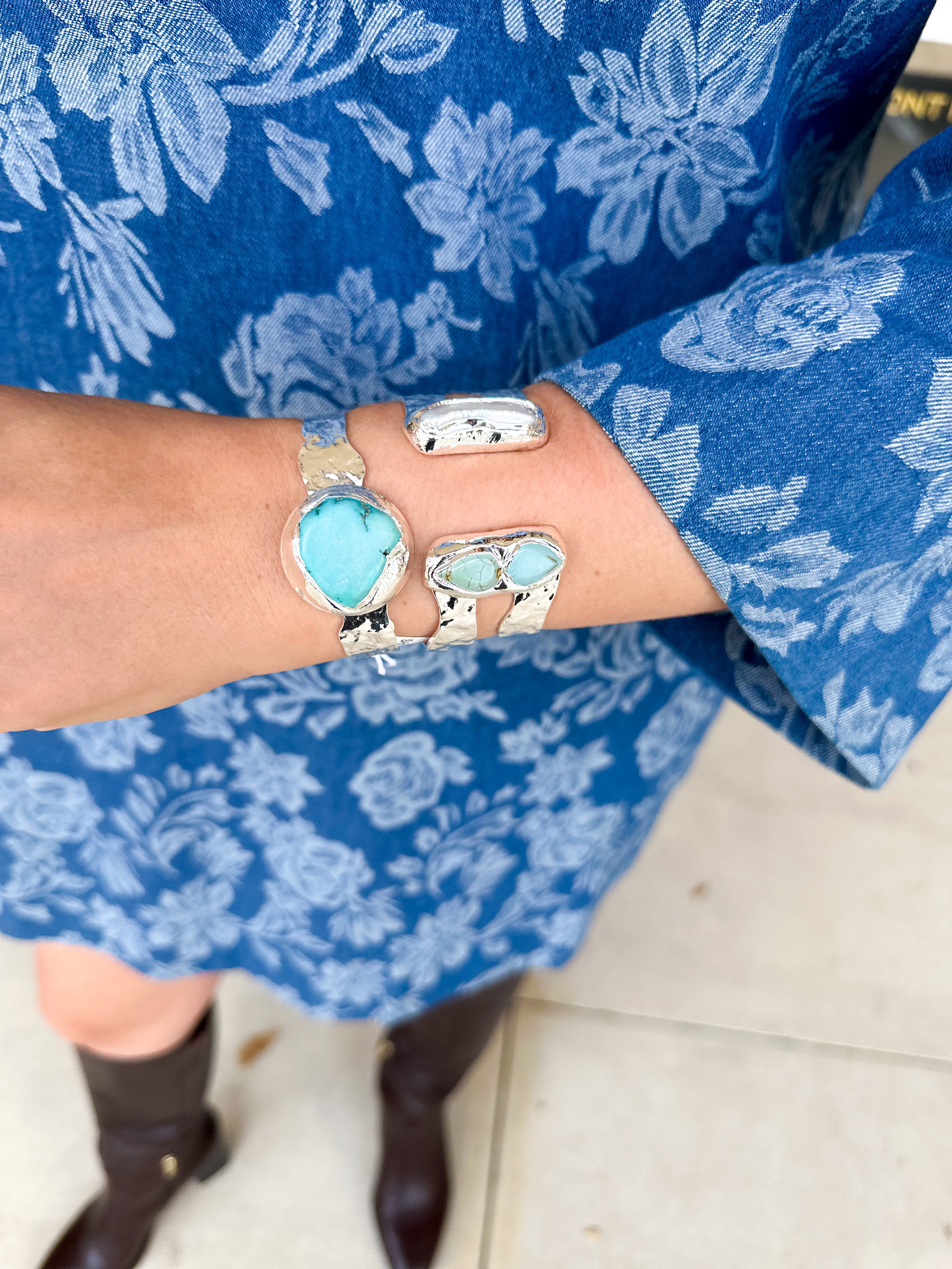 Easton Elle - Single Turquoise Silver Cuff Bracelet-110 Jewelry & Hair-Easton Elle-July & June Women's Fashion Boutique Located in San Antonio, Texas