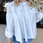The Lace Details Blouse Long Sleeve - Ivory-200 Fashion Blouses-FATE-July & June Women's Fashion Boutique Located in San Antonio, Texas