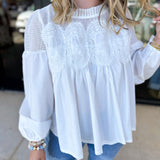 The Lace Details Blouse Long Sleeve - Ivory-200 Fashion Blouses-FATE-July & June Women's Fashion Boutique Located in San Antonio, Texas