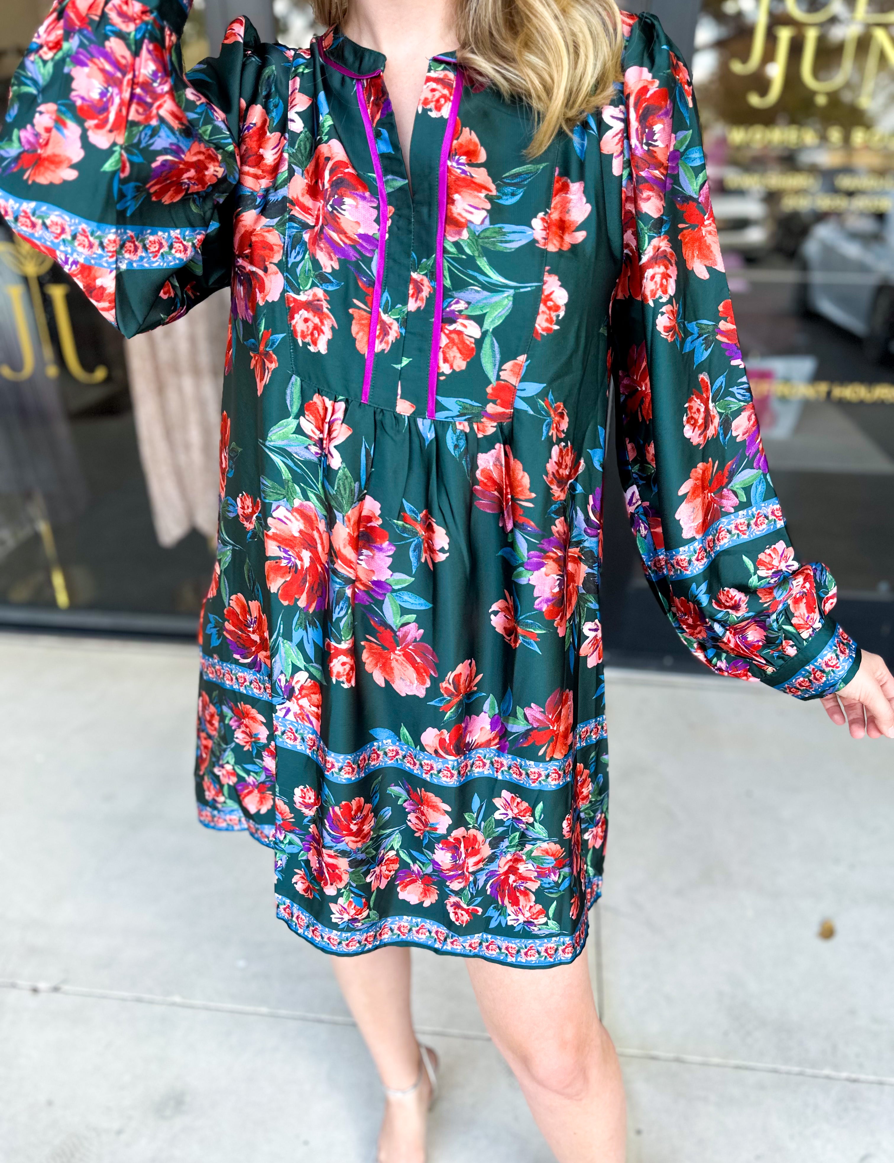 Jewel Tones Floral Mini Dress-510 Mini-FATE-July & June Women's Fashion Boutique Located in San Antonio, Texas
