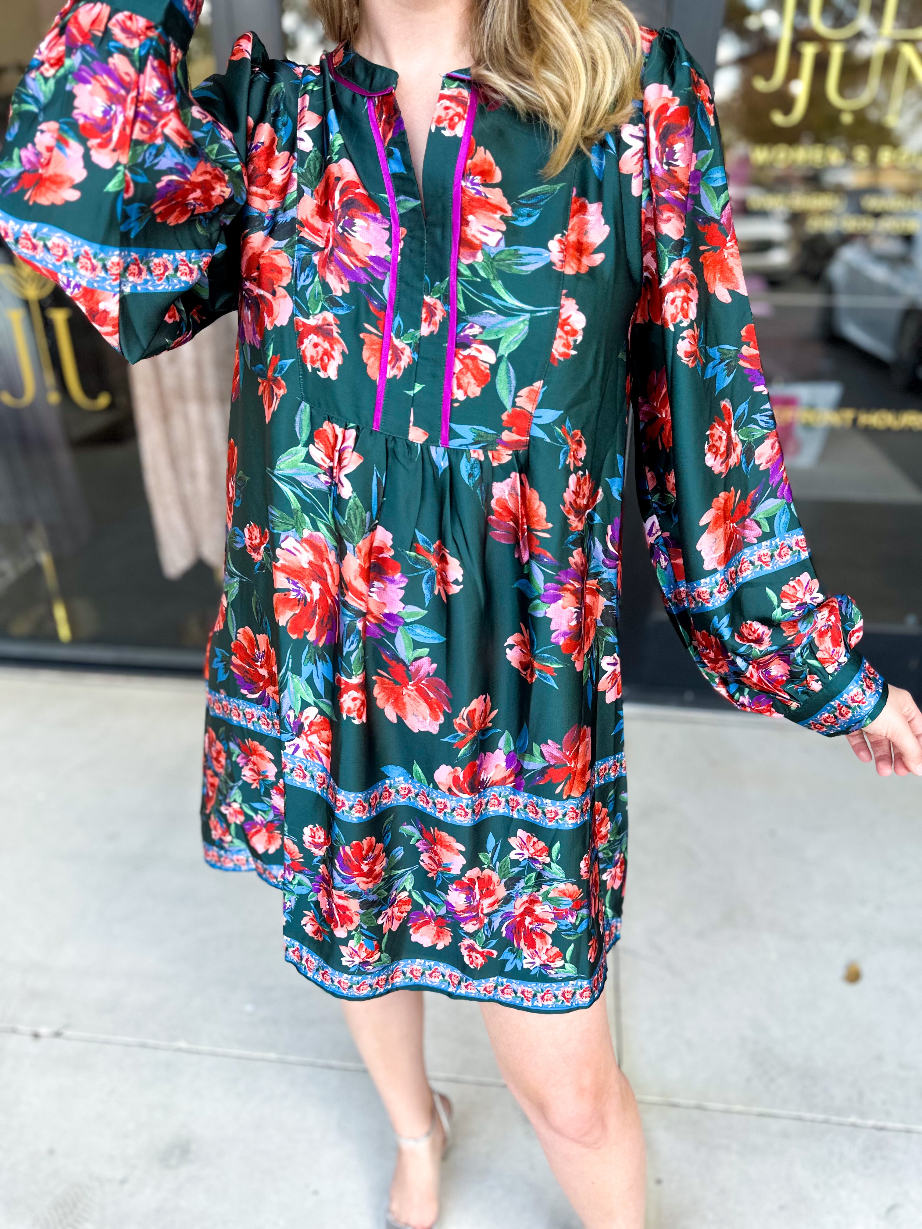Jewel Tones Floral Mini Dress-510 Mini-FATE-July & June Women's Fashion Boutique Located in San Antonio, Texas