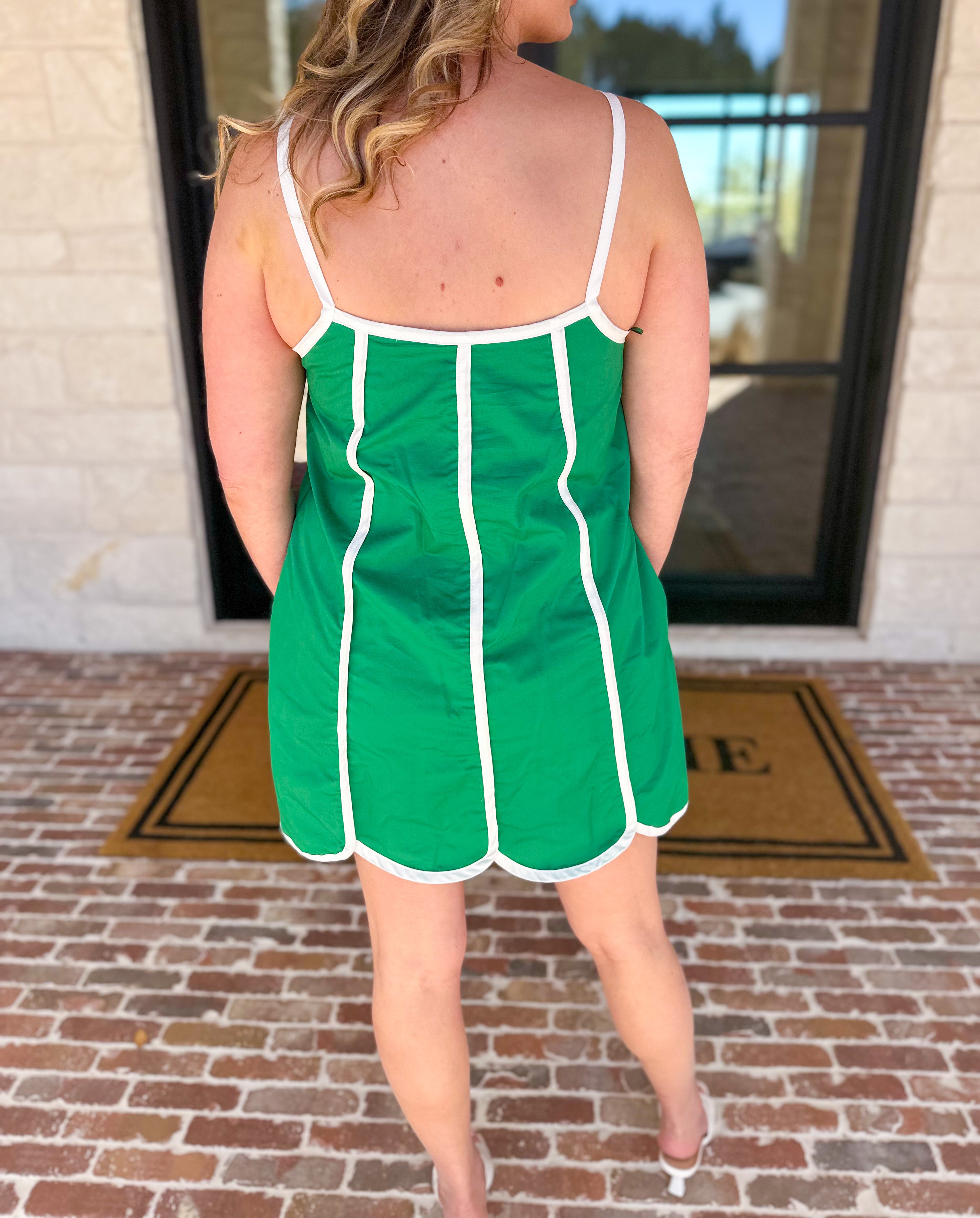 Kelly Green Scalloped Mini Dress-510 Mini-TCEC-July & June Women's Fashion Boutique Located in San Antonio, Texas