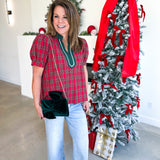 Merry Tartan Blouse-200 Fashion Blouses-ENTRO-July & June Women's Fashion Boutique Located in San Antonio, Texas
