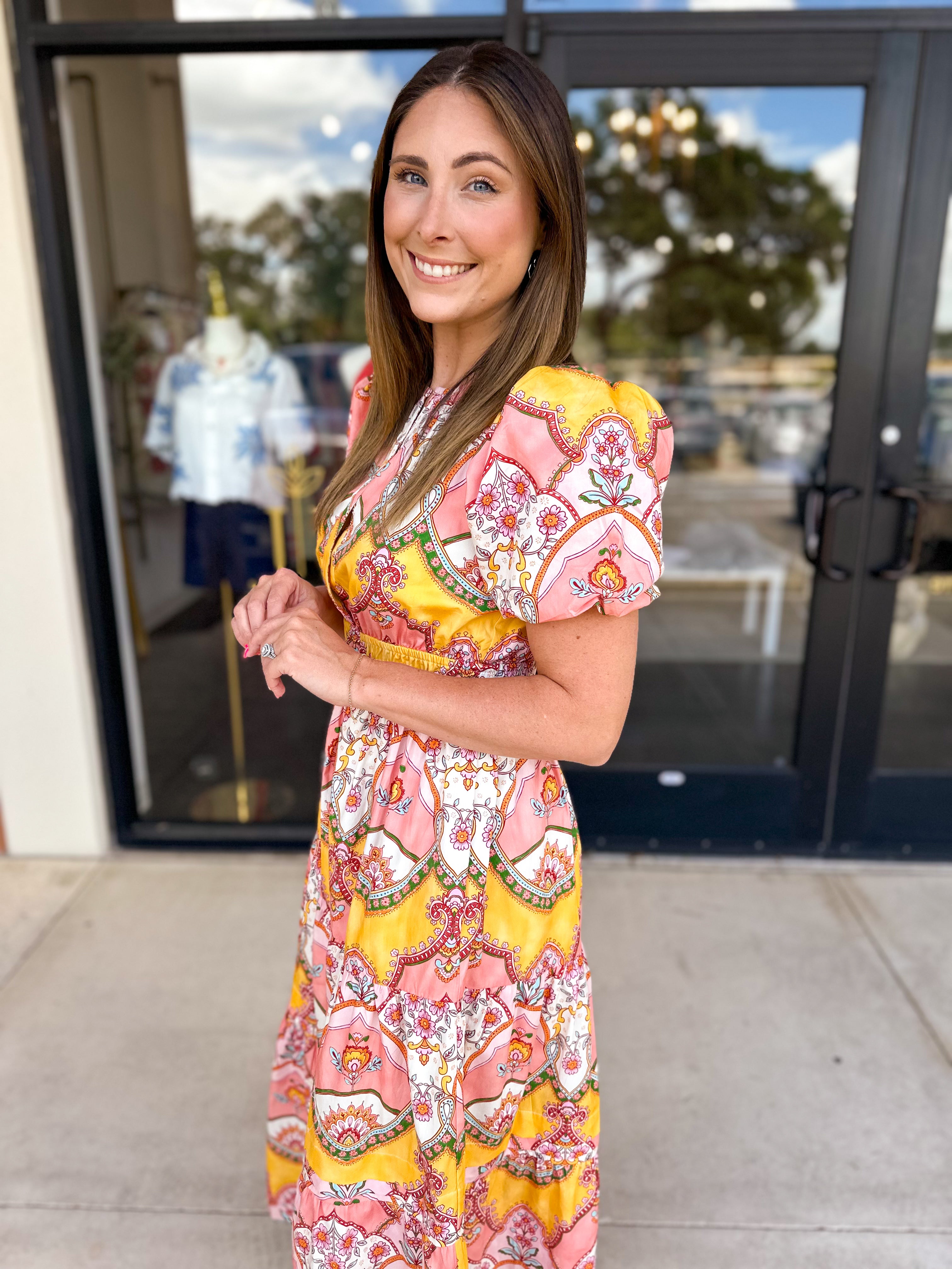 Peach Sunrise Midi Dress-500 Midi-FATE-July & June Women's Fashion Boutique Located in San Antonio, Texas