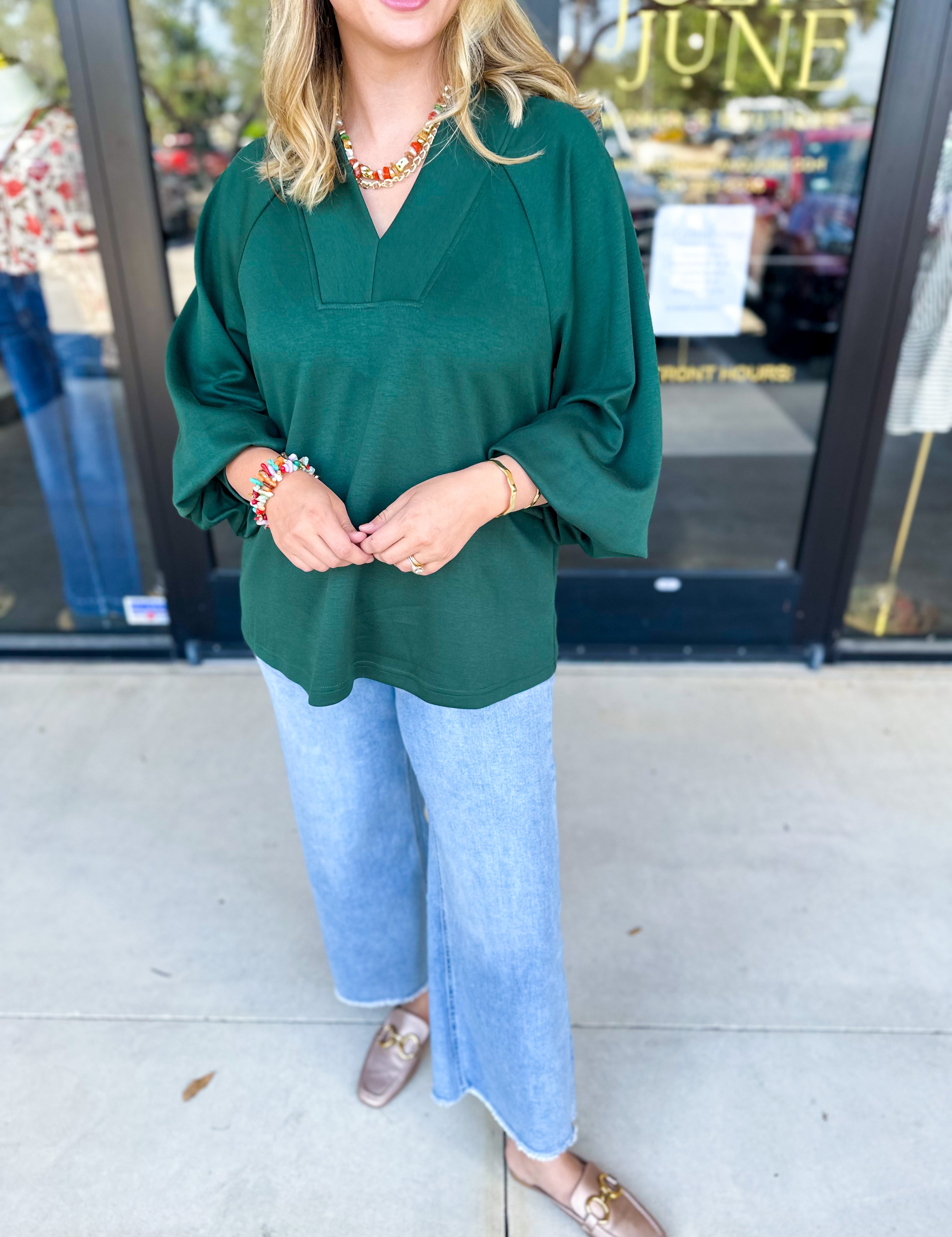 Everyday Comfy Long Sleeve - Pine Green-210 Casual Blouses-JODIFL-July & June Women's Fashion Boutique Located in San Antonio, Texas