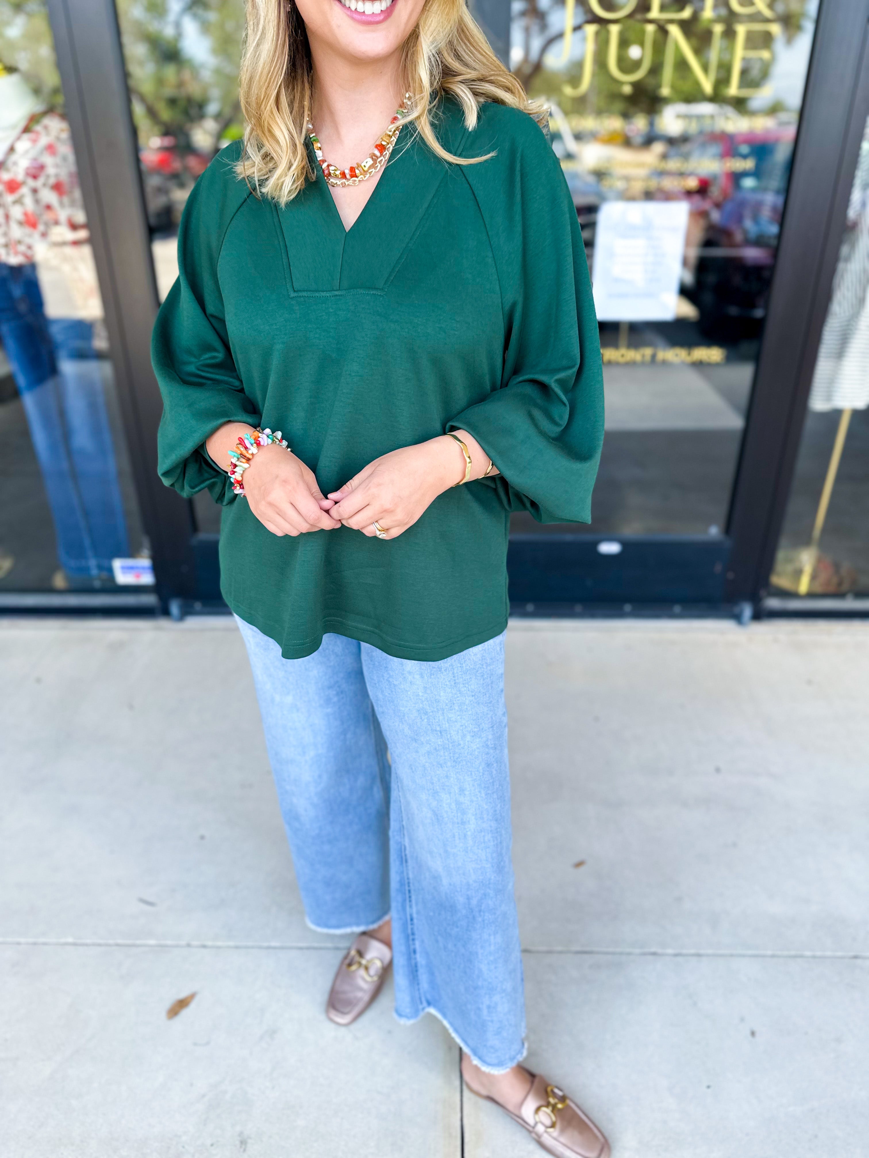 Everyday Comfy Long Sleeve - Pine Green-210 Casual Blouses-JODIFL-July & June Women's Fashion Boutique Located in San Antonio, Texas