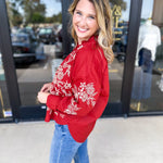 Elara Embroidered Blouse - Rust-200 Fashion Blouses-ENTRO-July & June Women's Fashion Boutique Located in San Antonio, Texas