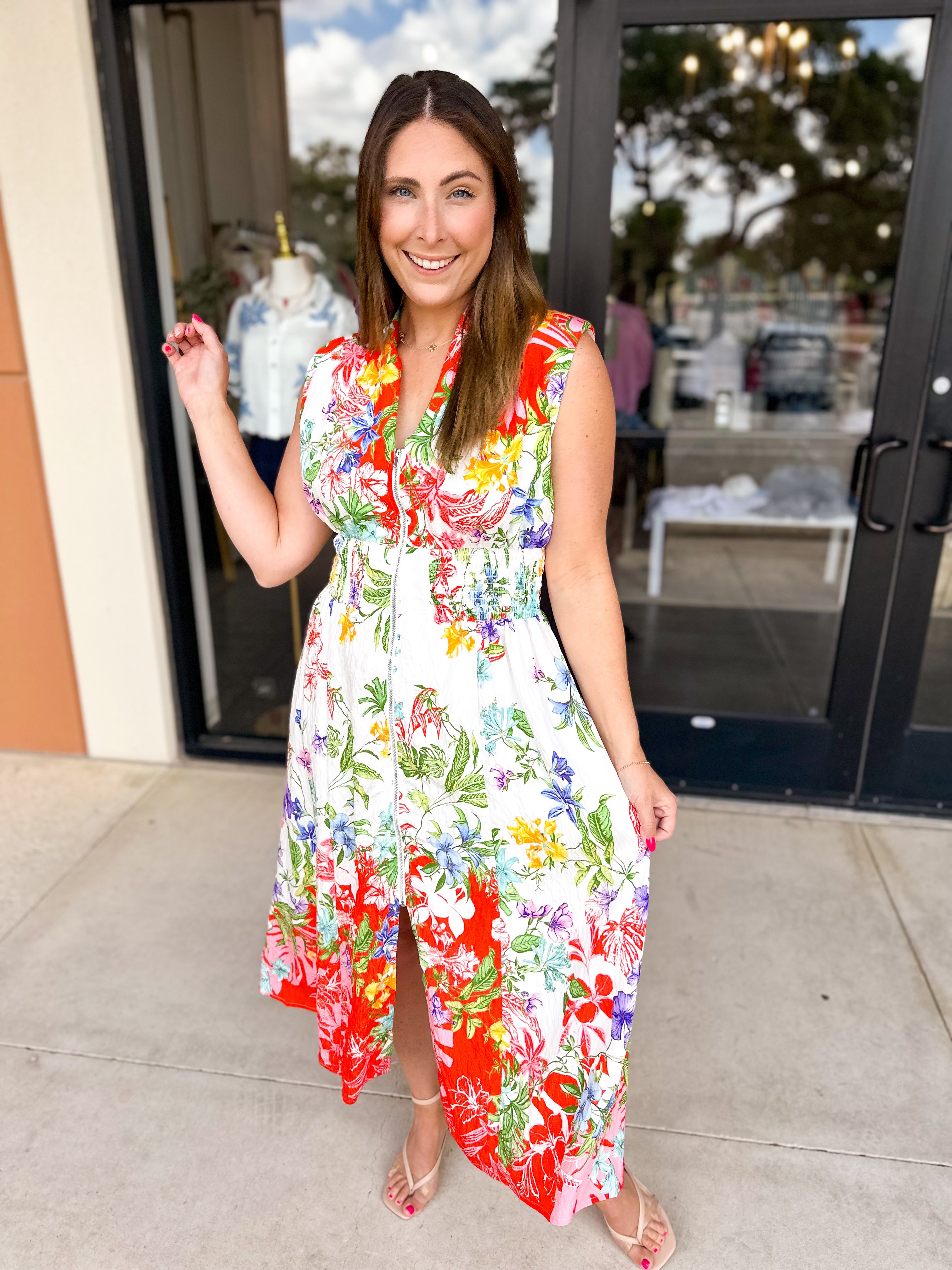 Vibrant Petals Midi Dress-500 Midi-FATE-July & June Women's Fashion Boutique Located in San Antonio, Texas