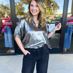 Celebration Blouse - Chrome-200 Fashion Blouses-ENTRO-July & June Women's Fashion Boutique Located in San Antonio, Texas