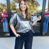 Celebration Blouse - Chrome-200 Fashion Blouses-ENTRO-July & June Women's Fashion Boutique Located in San Antonio, Texas