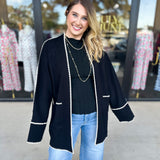 THML - Black Contrast Cardigan-230 Sweaters/Cardis-THML-July & June Women's Fashion Boutique Located in San Antonio, Texas
