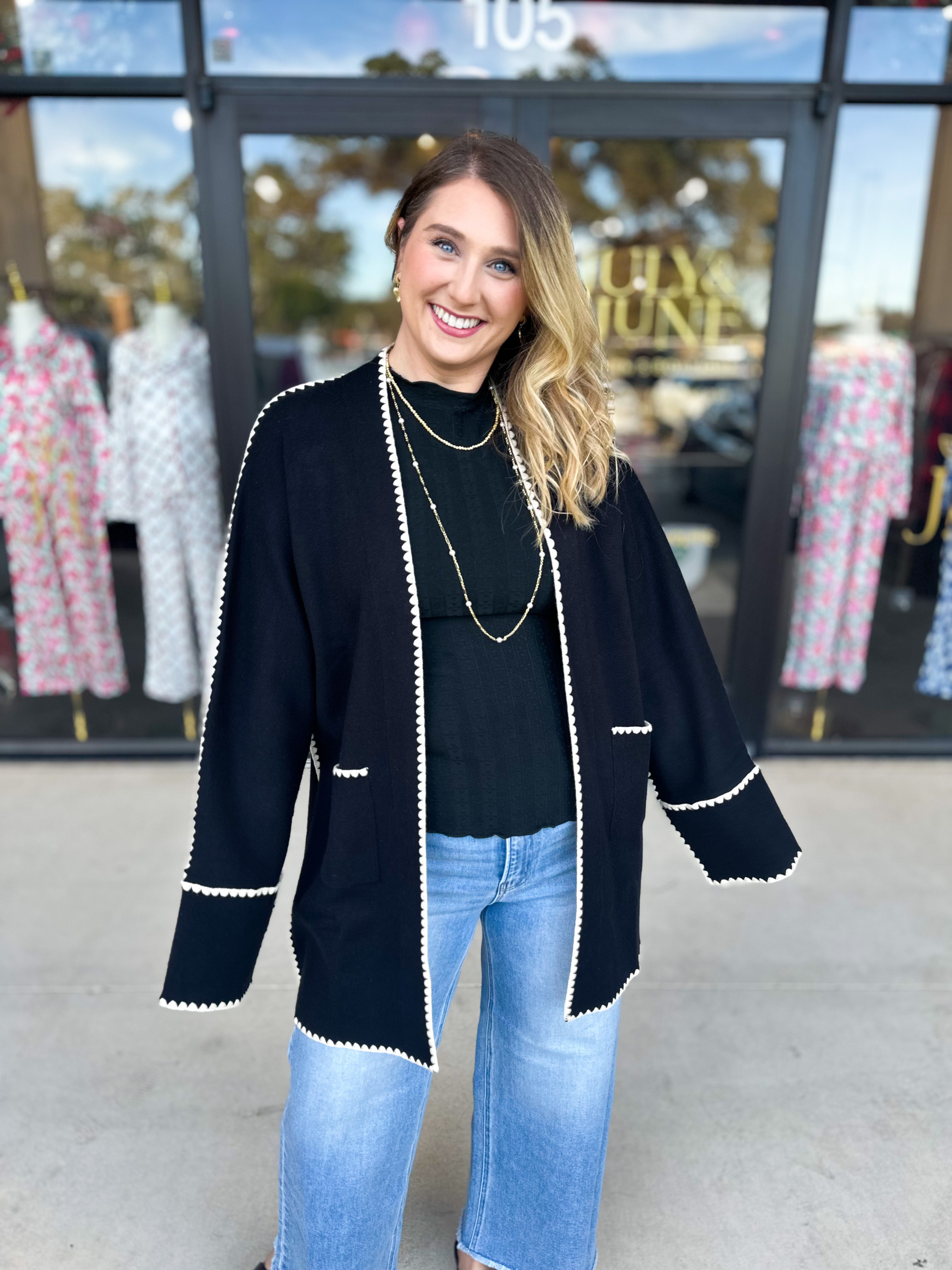 THML - Black Contrast Cardigan-230 Sweaters/Cardis-THML-July & June Women's Fashion Boutique Located in San Antonio, Texas