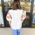 THML - Classic Ivory Embroidered Blouse-200 Fashion Blouses-THML-July & June Women's Fashion Boutique Located in San Antonio, Texas