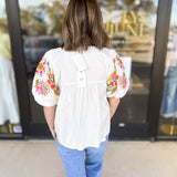 THML - Classic Ivory Embroidered Blouse-200 Fashion Blouses-THML-July & June Women's Fashion Boutique Located in San Antonio, Texas