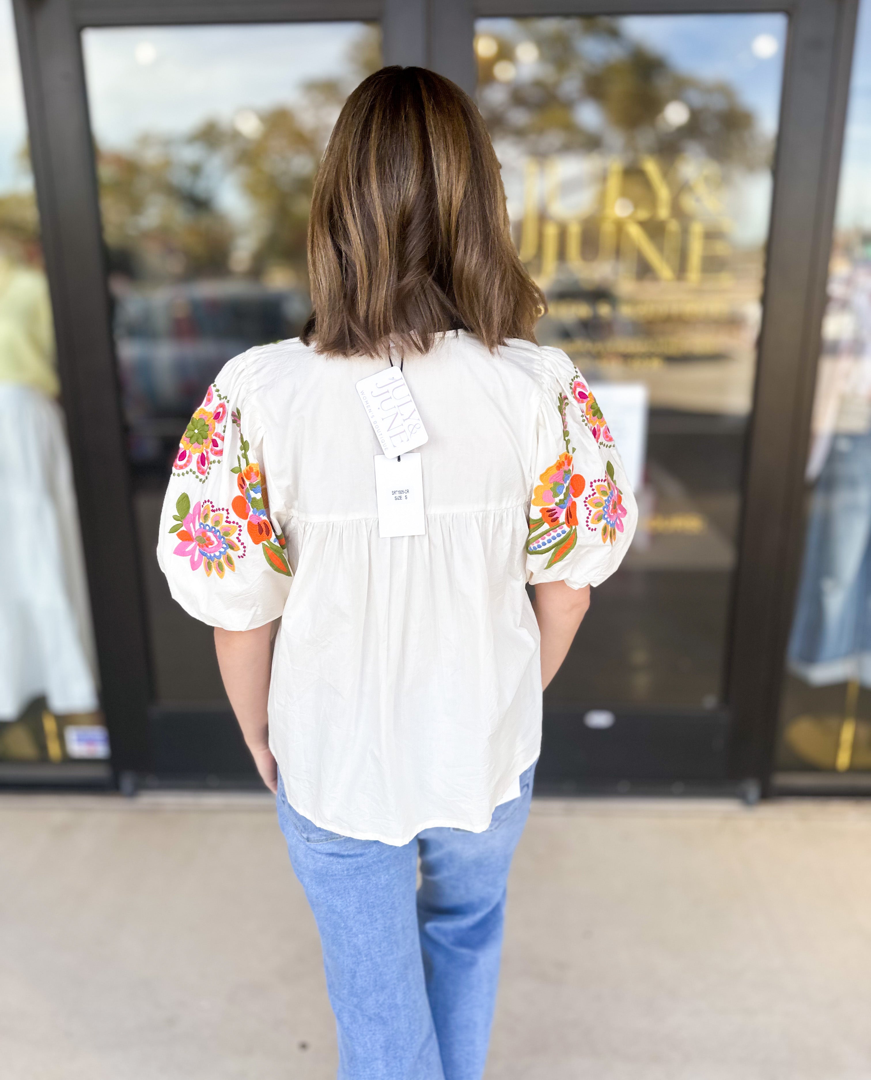 THML - Classic Ivory Embroidered Blouse-200 Fashion Blouses-THML-July & June Women's Fashion Boutique Located in San Antonio, Texas