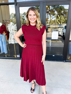THML - Burgundy Knit Midi Dress-500 Midi-THML-July & June Women's Fashion Boutique Located in San Antonio, Texas