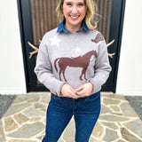THML - Grey Horse Sweater-230 Sweaters/Cardis-THML-July & June Women's Fashion Boutique Located in San Antonio, Texas