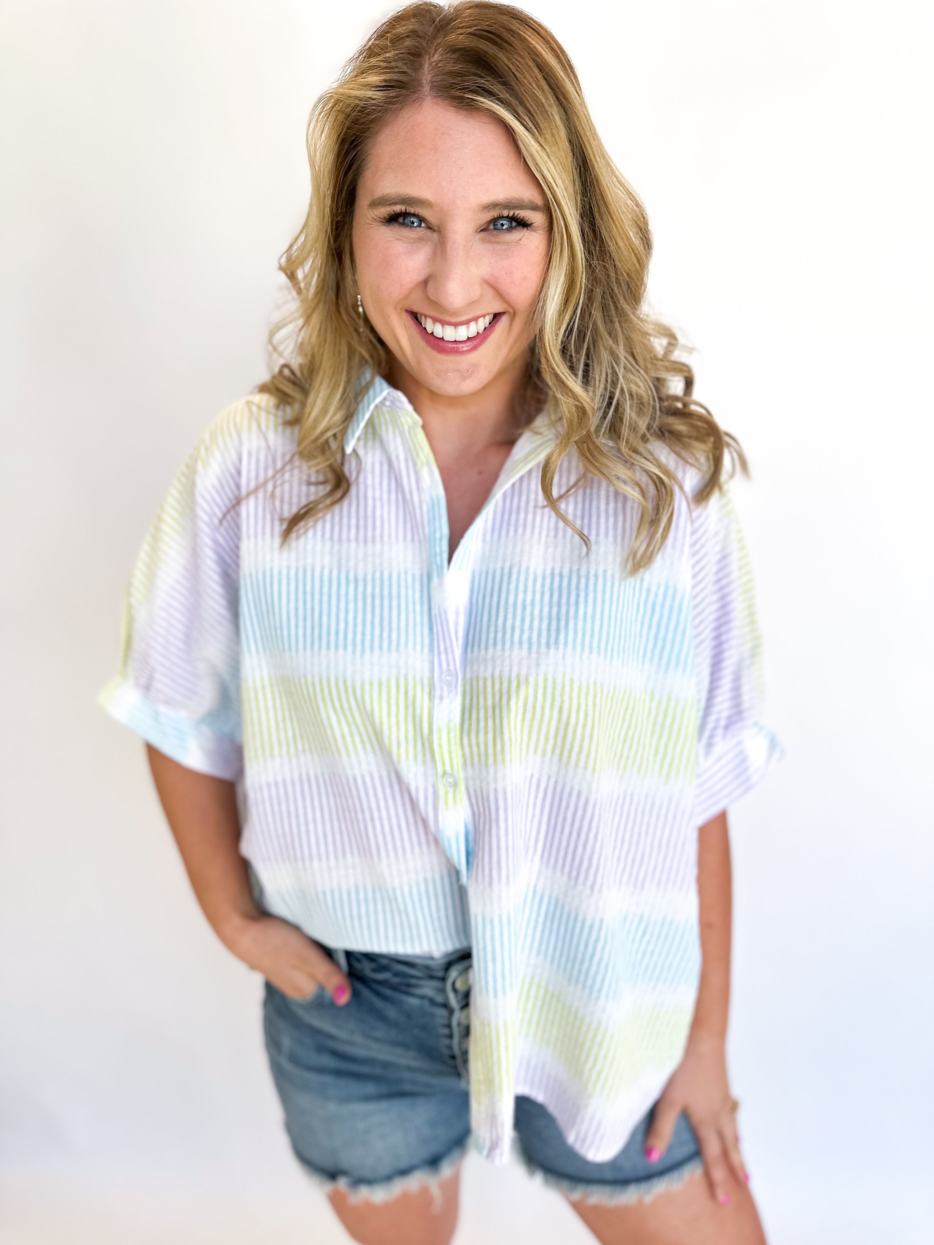 Watercolor Button Down Blouse-200 Fashion Blouses-DAY + MOON-July & June Women's Fashion Boutique Located in San Antonio, Texas