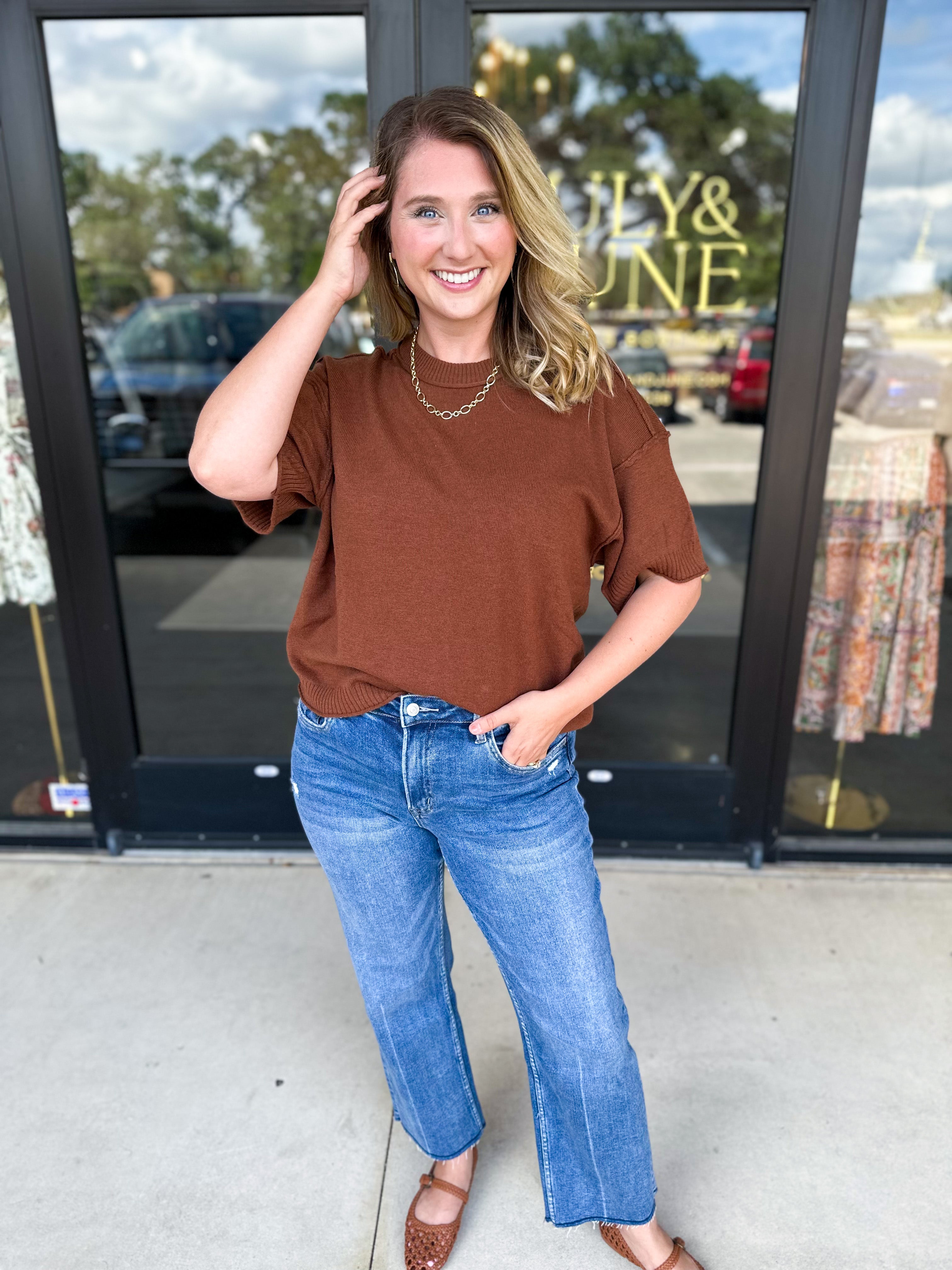 The Ella Knit Sweater Top - Brown-230 Sweaters/Cardis-JODIFL-July & June Women's Fashion Boutique Located in San Antonio, Texas