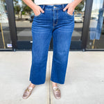 Vervet - Dark Mid Rise Wide Leg Tummy Control Jeans-400 Pants-VEVERT BY FLYING MONKEY-July & June Women's Fashion Boutique Located in San Antonio, Texas