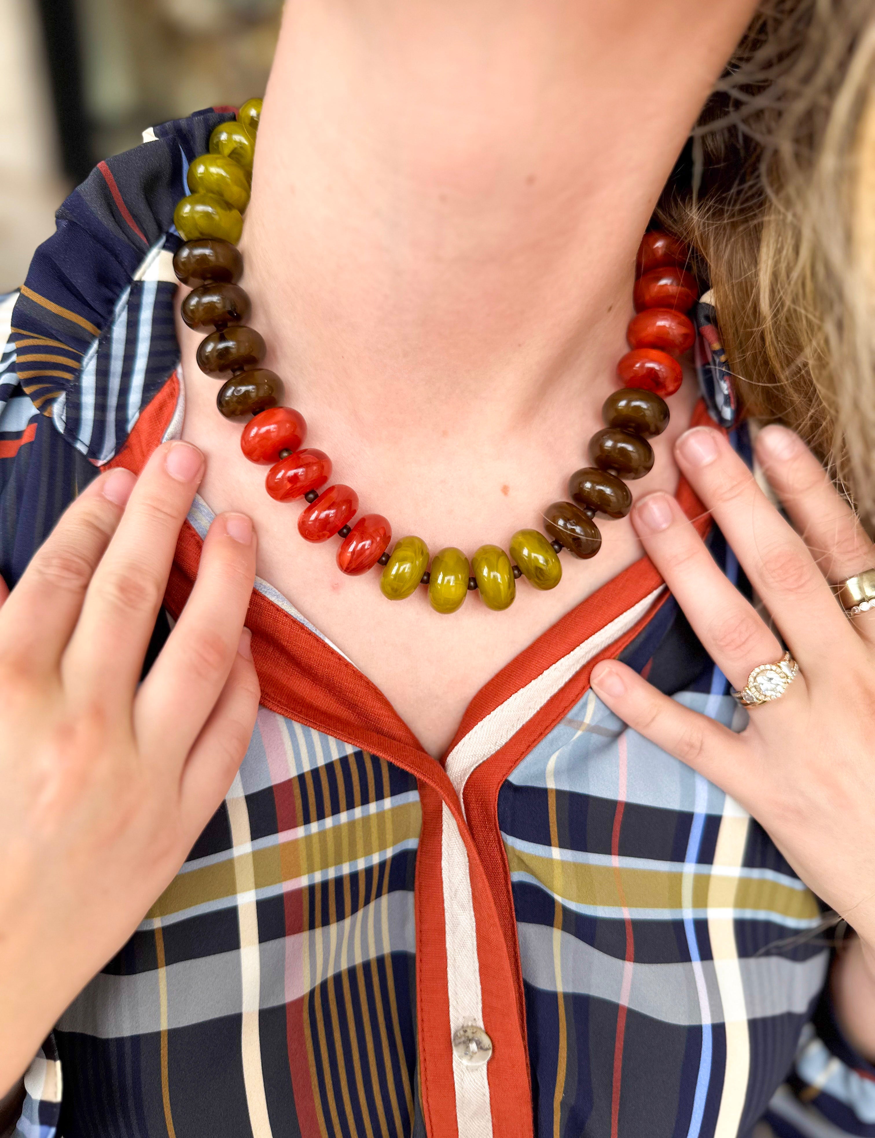 Chunky Circle Bauble Ball Necklace - Olive, Brown & Rust-110 Jewelry & Hair-Golden Lily-July & June Women's Fashion Boutique Located in San Antonio, Texas