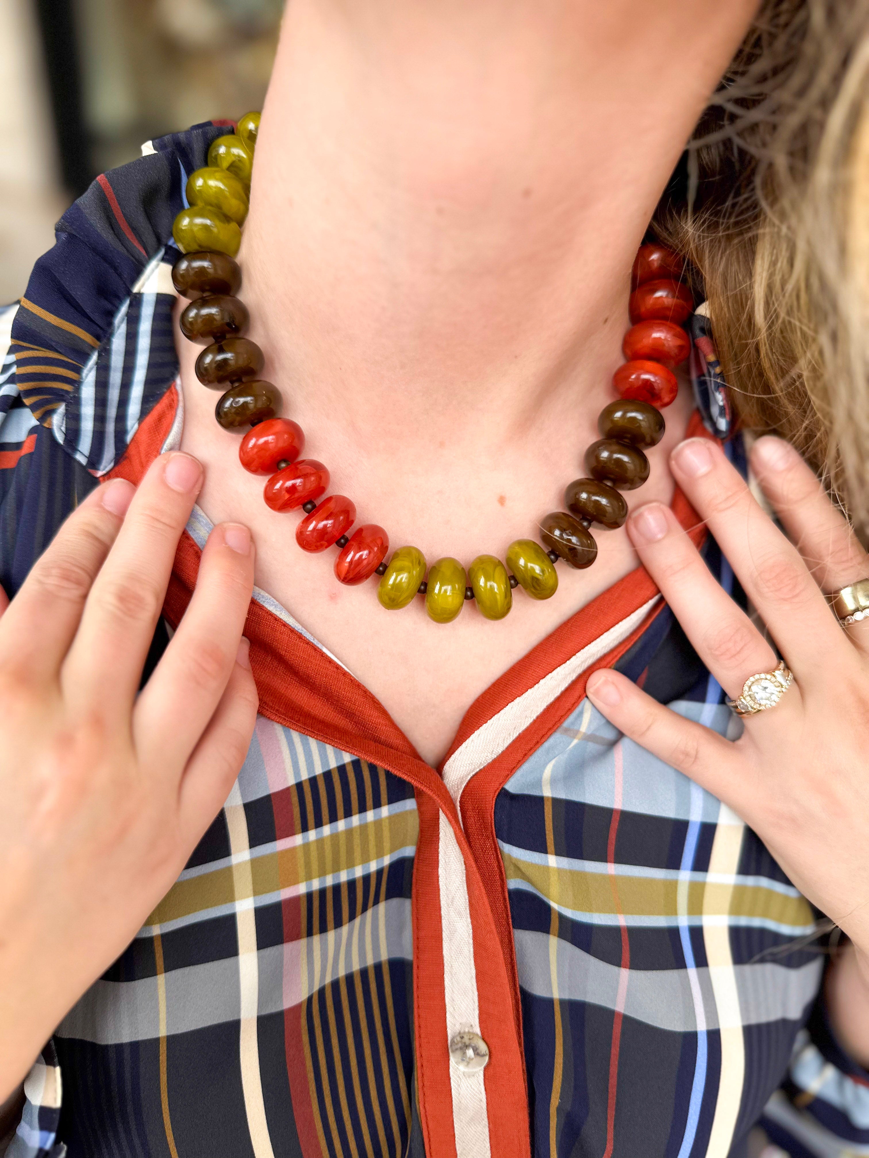 Chunky Circle Bauble Ball Necklace - Olive, Brown & Rust-110 Jewelry & Hair-Golden Lily-July & June Women's Fashion Boutique Located in San Antonio, Texas