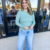 Tailored Cable Knit Sweater Top - Sage-230 Sweaters/Cardis-ALLIE ROSE-July & June Women's Fashion Boutique Located in San Antonio, Texas