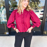 Burgundy Ruffle Blouse-200 Fashion Blouses-ENTRO-July & June Women's Fashion Boutique Located in San Antonio, Texas