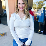 Collared Knit Long Sleeve - Cream-230 Sweaters/Cardis-SKIES ARE BLUE-July & June Women's Fashion Boutique Located in San Antonio, Texas