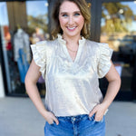 THML - Gold Shimmer Blouse-200 Fashion Blouses-THML-July & June Women's Fashion Boutique Located in San Antonio, Texas