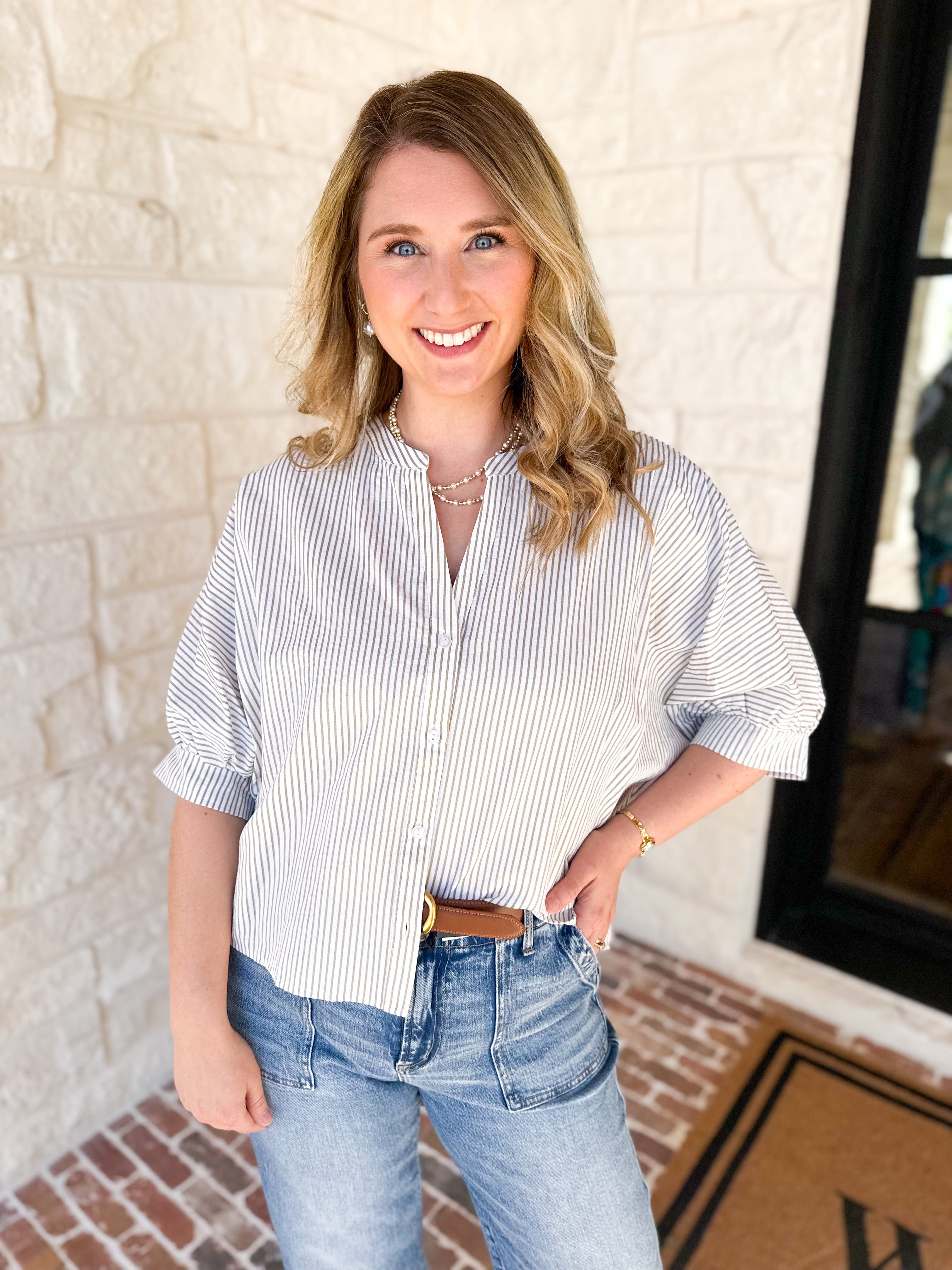 Stripe Dolman Blouse - Sage-200 Fashion Blouses-ALLIE ROSE-July & June Women's Fashion Boutique Located in San Antonio, Texas