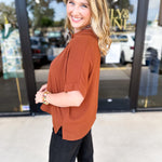 The Everyday Collard Blouse - Camel-200 Fashion Blouses-JODIFL-July & June Women's Fashion Boutique Located in San Antonio, Texas