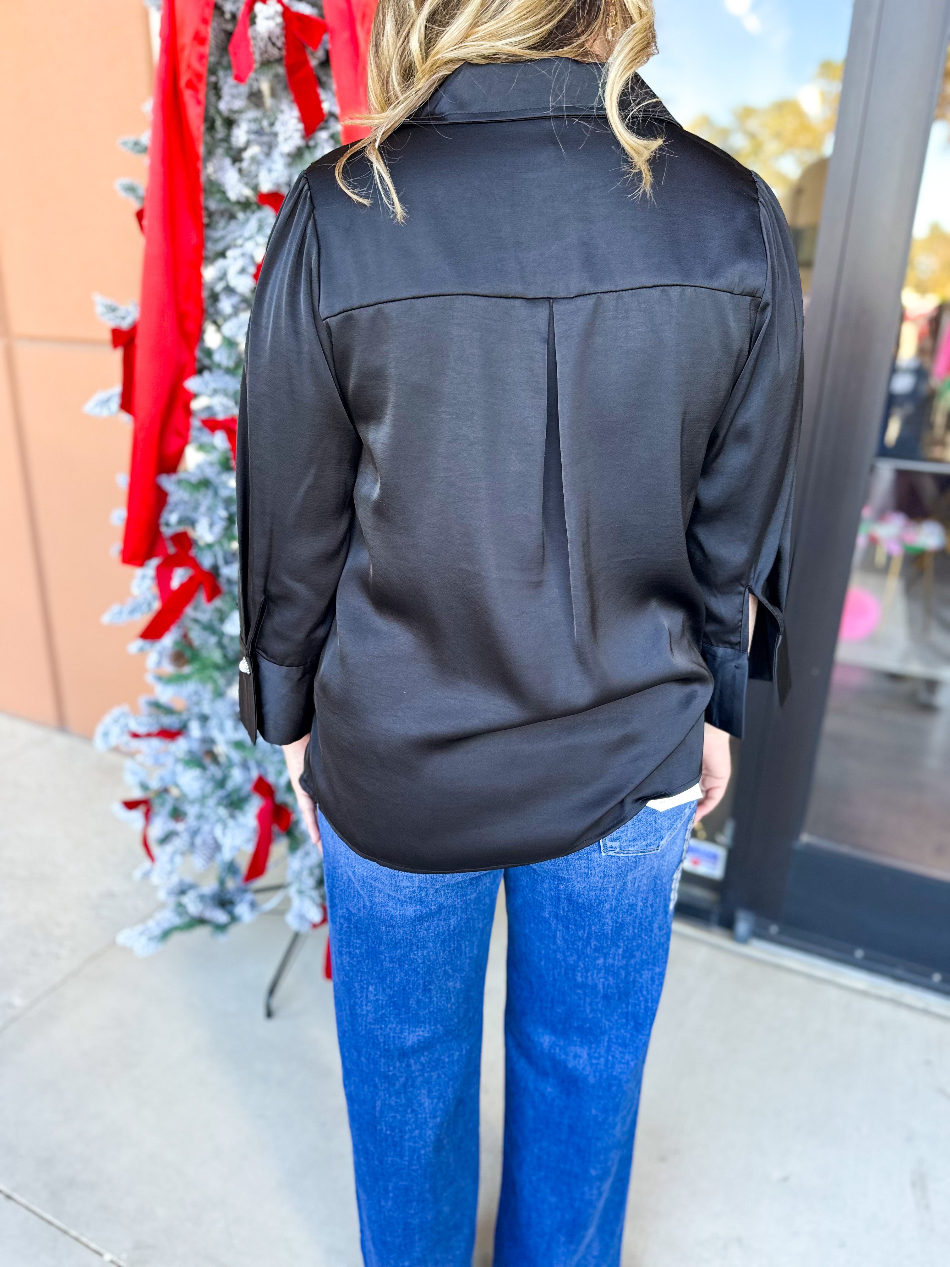 Classic Black Collared Blouse-200 Fashion Blouses-JODIFL-July & June Women's Fashion Boutique Located in San Antonio, Texas