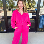 Soft Modal Hooded Jacket - Fuchsia Pink-300 Athleisure/Lounge-SKIES ARE BLUE-July & June Women's Fashion Boutique Located in San Antonio, Texas
