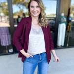 The Blair Blazer - Wine-600 Outerwear-SKIES ARE BLUE-July & June Women's Fashion Boutique Located in San Antonio, Texas