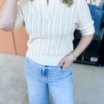 THML - Cream Knit Collared Sweater Top-230 Sweaters/Cardis-THML-July & June Women's Fashion Boutique Located in San Antonio, Texas