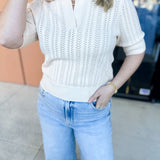 THML - Cream Knit Collared Sweater Top-230 Sweaters/Cardis-THML-July & June Women's Fashion Boutique Located in San Antonio, Texas