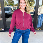 Soft Modal Bomber Jacket - Wine-300 Athleisure/Lounge-SKIES ARE BLUE-July & June Women's Fashion Boutique Located in San Antonio, Texas