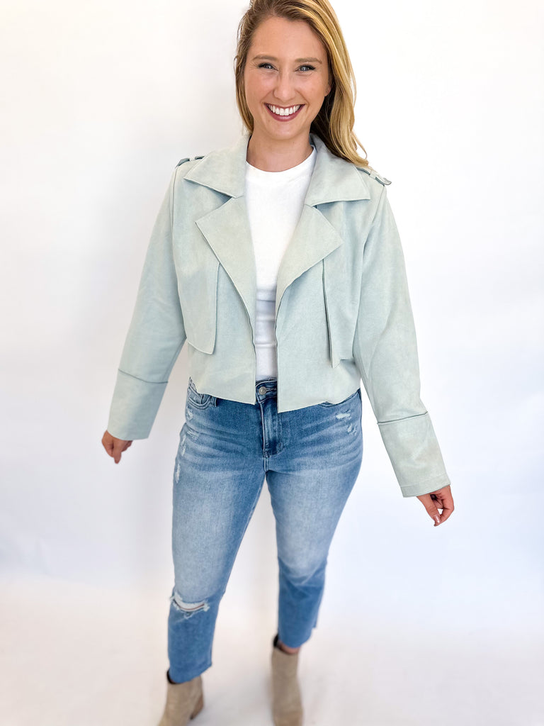 Light Blue Suede Cropped Jacket-600 Outerwear-FATE-July & June Women's Fashion Boutique Located in San Antonio, Texas