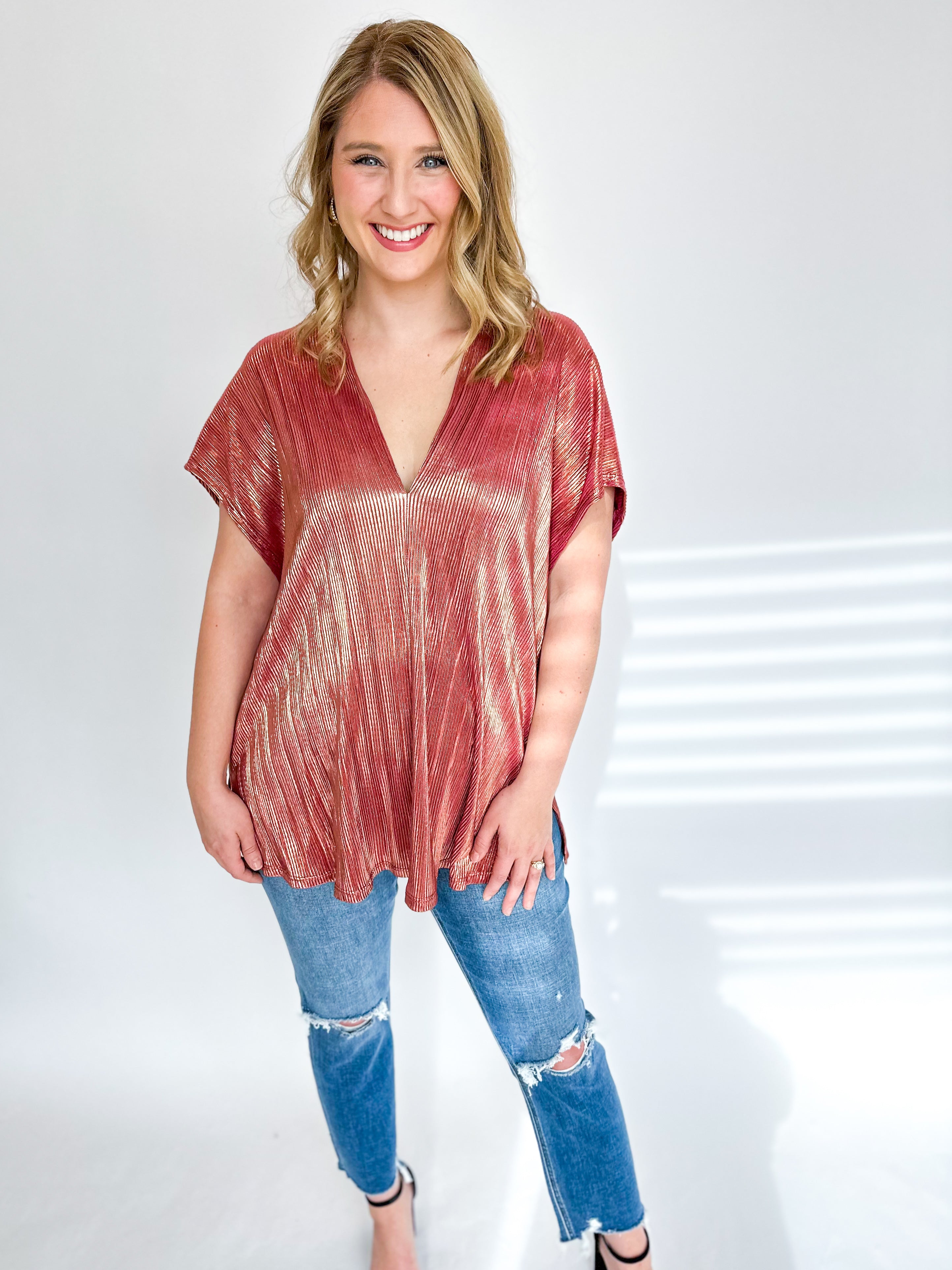 Rosey Glam Blouse-200 Fashion Blouses-ADRIENNE-July & June Women's Fashion Boutique Located in San Antonio, Texas