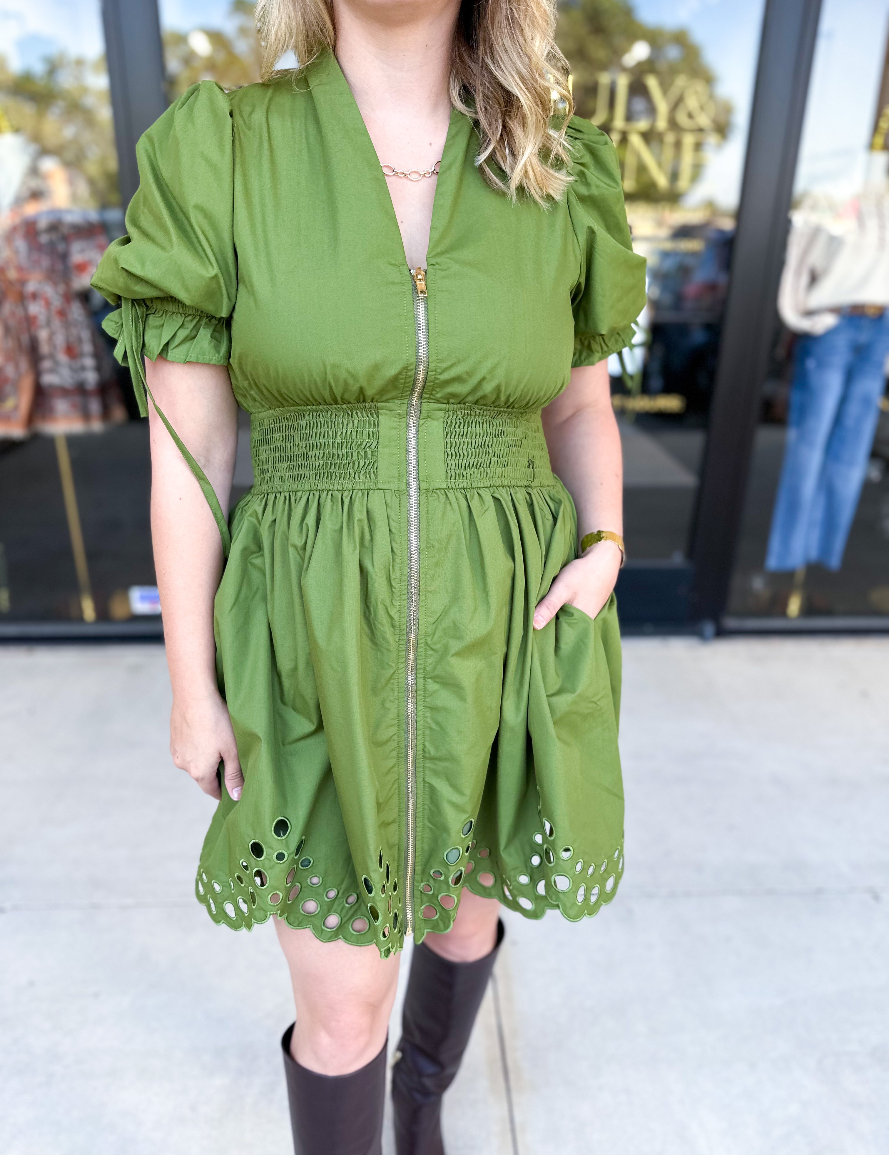 The Adeline Mini Dress - Olive-510 Mini-ENTRO-July & June Women's Fashion Boutique Located in San Antonio, Texas