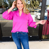 Mary Square - Jocelyn Blouse - Hot Pink-200 Fashion Blouses-MARY SQUARE-July & June Women's Fashion Boutique Located in San Antonio, Texas