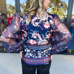 Deep Blue Floral Blouse-200 Fashion Blouses-FATE-July & June Women's Fashion Boutique Located in San Antonio, Texas