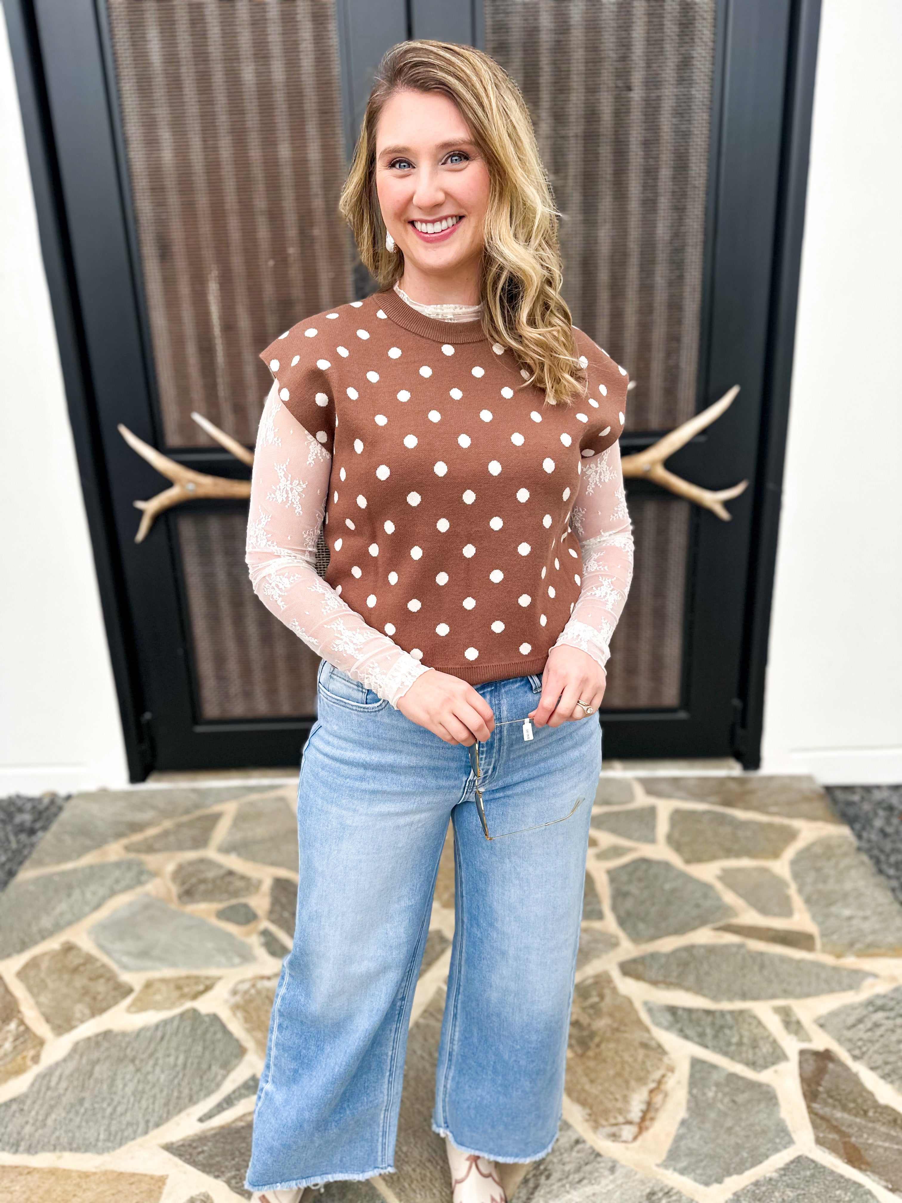 Sheer Long Sleeve Layering Top - White Lace-200 Fashion Blouses-VEVERET CLOTHING-July & June Women's Fashion Boutique Located in San Antonio, Texas