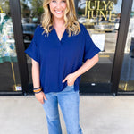 The Everyday Collard Blouse - Navy-200 Fashion Blouses-JODIFL-July & June Women's Fashion Boutique Located in San Antonio, Texas