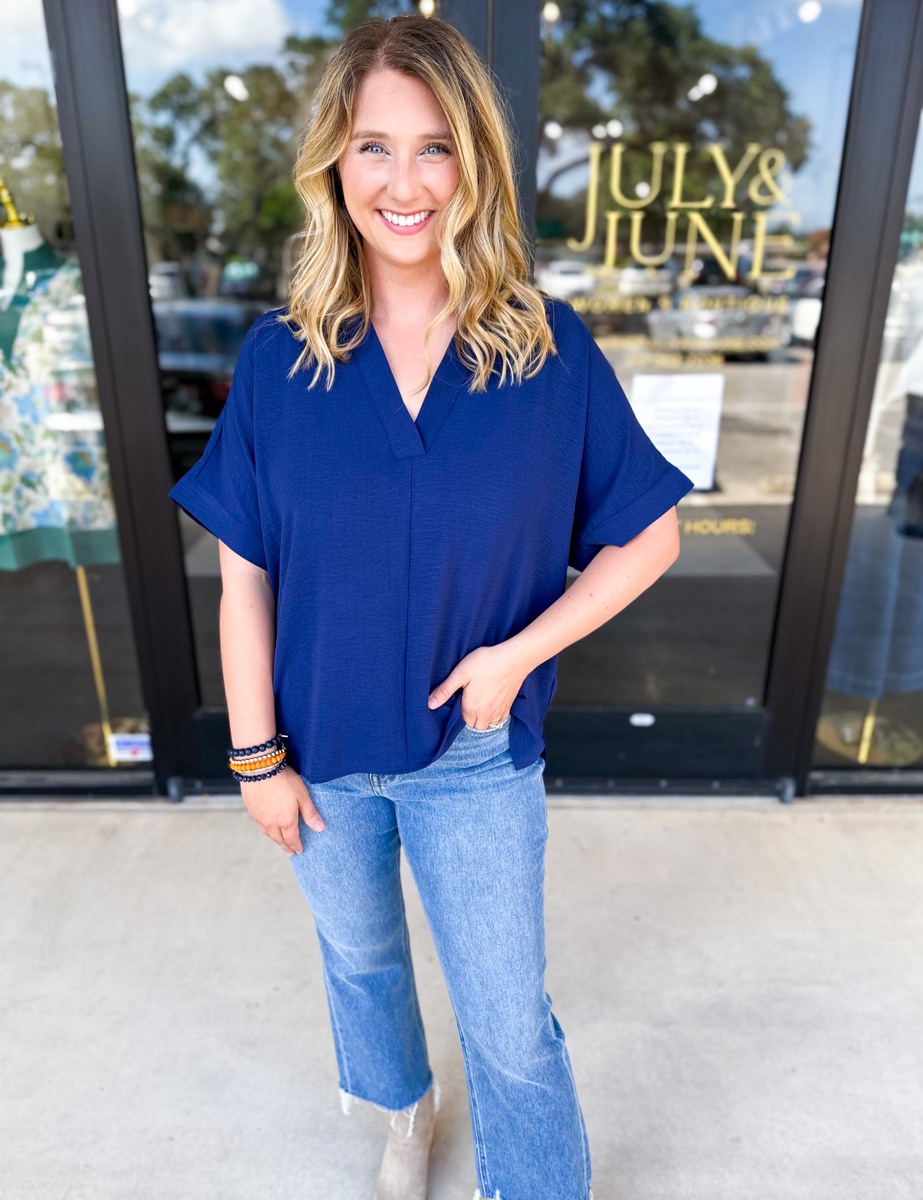The Everyday Collard Blouse - Navy-200 Fashion Blouses-JODIFL-July & June Women's Fashion Boutique Located in San Antonio, Texas