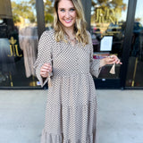 Taupe & Black Midi Dress-500 Midi-POLOGRAM-July & June Women's Fashion Boutique Located in San Antonio, Texas